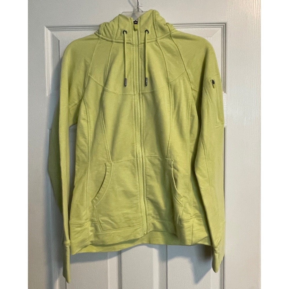 Athleta Women's Medium Chartreuse Yellow Full Zip‎ Hoodie Thumbholes Arm Pocket